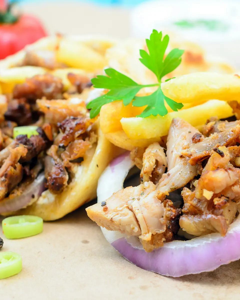 Freshly made kebab with salad
